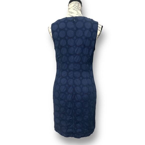 Banana Republic 4 Navy Eyelet Sheath Mini Dress Sleeveless Coastal Preppy Summer - Picture 4 of 6